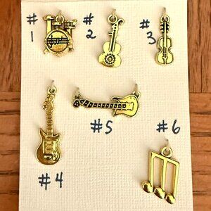 Goldtone Musical Instrument Charms Set of 6 Music Lovers Jewelry Supplies